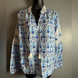 Stella Parker Boho L/S Pullover Blouse Womens Sz M  21" PTP